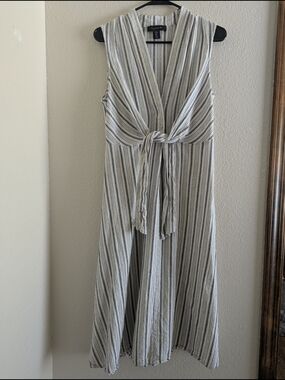 Tahari Sleeveless Tie-Front Striped Maxi Dress - White & Black